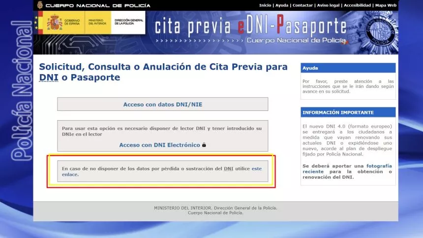 Enlace si no dispones del equipo de expedición del DNI